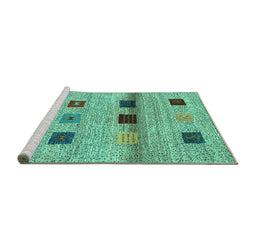 Sideview of Machine Washable Abstract Turquoise Contemporary Area Rugs, wshcon2873turq