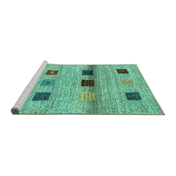 Sideview of Machine Washable Abstract Turquoise Contemporary Area Rugs, wshcon2873turq