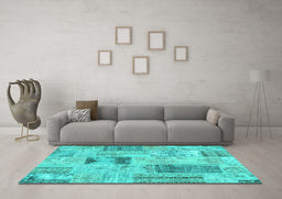 Machine Washable Patchwork Turquoise Transitional Area Rugs in a Living Room,, wshcon2874turq