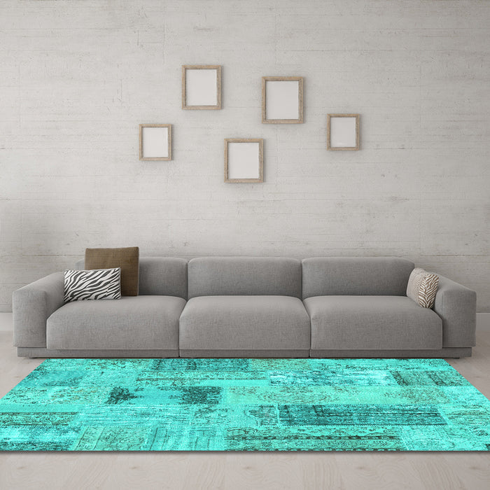 Machine Washable Patchwork Turquoise Transitional Area Rugs in a Living Room,, wshcon2874turq