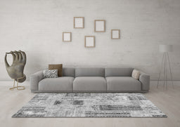 Machine Washable Patchwork Gray Transitional Rug in a Living Room,, wshcon2874gry