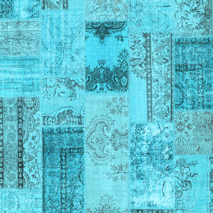 Machine Washable Patchwork Light Blue Transitional Rug, wshcon2874lblu