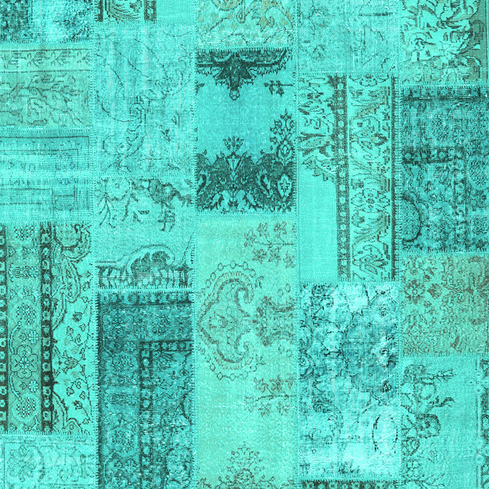 Machine Washable Patchwork Turquoise Transitional Area Rugs, wshcon2874turq