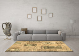 Machine Washable Patchwork Brown Transitional Rug in a Living Room,, wshcon2874brn