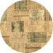 Round Patchwork Brown Transitional Rug, con2874brn