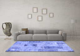 Machine Washable Patchwork Blue Transitional Rug in a Living Room, wshcon2874blu