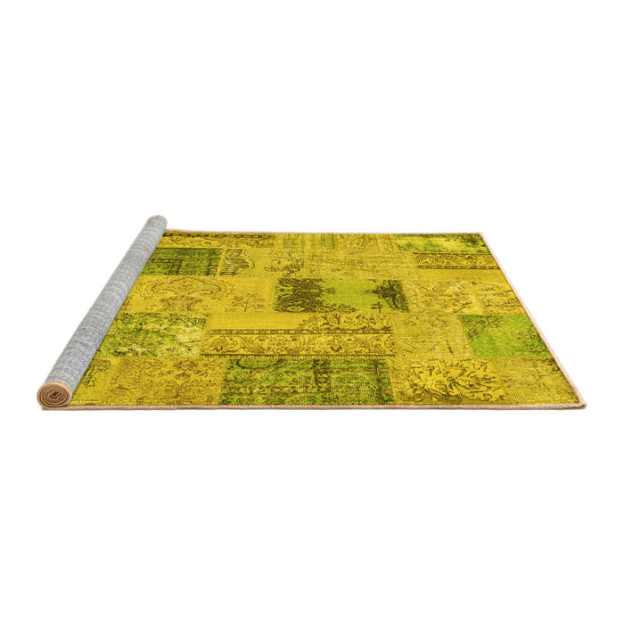 Sideview of Machine Washable Patchwork Yellow Transitional Rug, wshcon2874yw