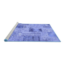 Sideview of Machine Washable Patchwork Blue Transitional Rug, wshcon2874blu