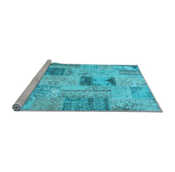 Sideview of Machine Washable Patchwork Light Blue Transitional Rug, wshcon2874lblu
