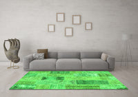 Machine Washable Patchwork Green Transitional Rug, wshcon2874grn