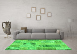 Machine Washable Patchwork Green Transitional Area Rugs in a Living Room,, wshcon2874grn