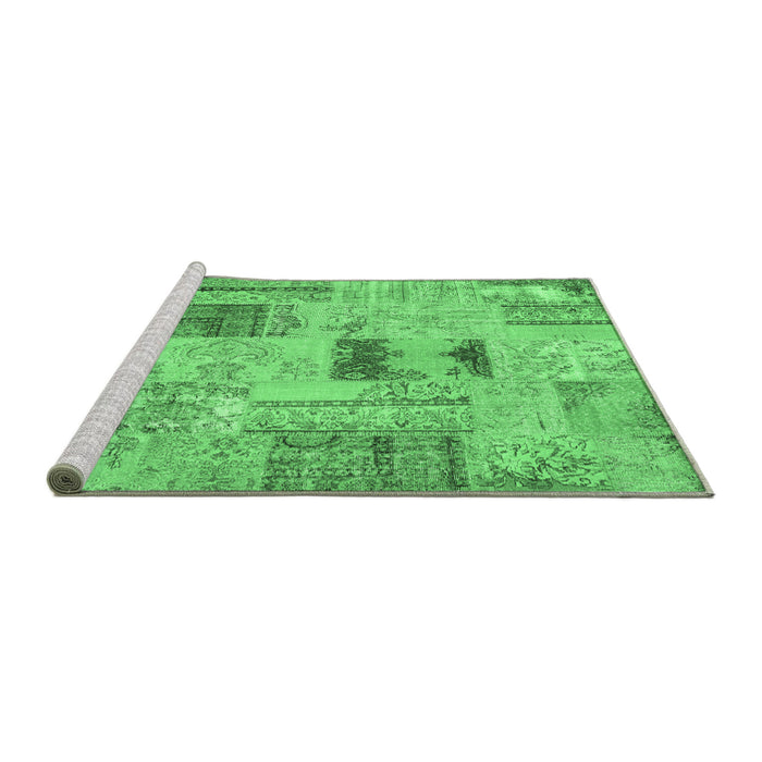 Sideview of Machine Washable Patchwork Emerald Green Transitional Area Rugs, wshcon2874emgrn