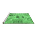 Sideview of Machine Washable Patchwork Emerald Green Transitional Area Rugs, wshcon2874emgrn