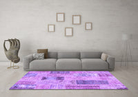 Machine Washable Patchwork Purple Transitional Rug, wshcon2874pur