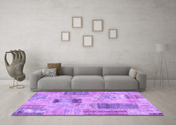 Machine Washable Patchwork Purple Transitional Area Rugs in a Living Room, wshcon2874pur