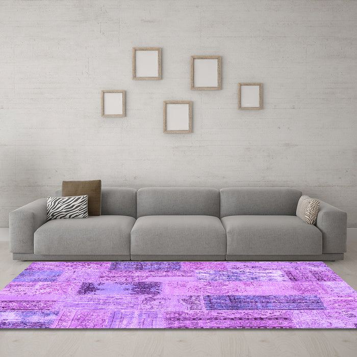Machine Washable Patchwork Purple Transitional Area Rugs in a Living Room, wshcon2874pur