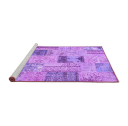 Sideview of Machine Washable Patchwork Purple Transitional Area Rugs, wshcon2874pur