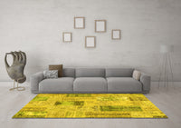 Machine Washable Patchwork Yellow Transitional Rug, wshcon2874yw