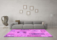 Machine Washable Patchwork Pink Transitional Rug, wshcon2874pnk