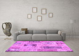 Machine Washable Patchwork Pink Transitional Rug in a Living Room, wshcon2874pnk