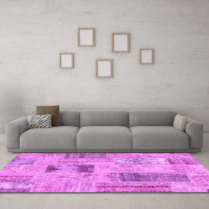 Machine Washable Patchwork Pink Transitional Rug in a Living Room, wshcon2874pnk