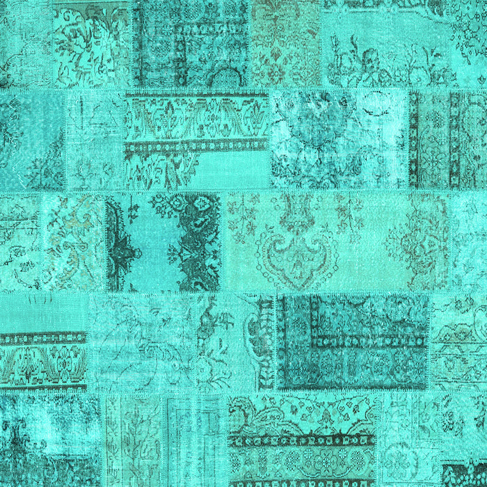 Square Patchwork Turquoise Transitional Rug, con2874turq