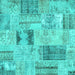 Square Patchwork Turquoise Transitional Rug, con2874turq