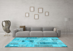 Machine Washable Patchwork Light Blue Transitional Rug in a Living Room, wshcon2874lblu