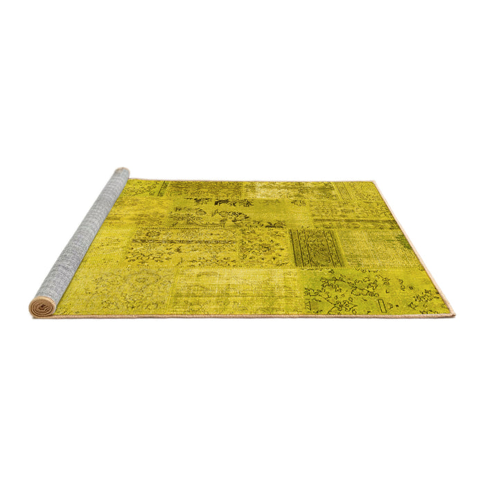 Sideview of Machine Washable Patchwork Yellow Transitional Rug, wshcon2875yw