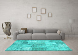Machine Washable Patchwork Turquoise Transitional Area Rugs in a Living Room,, wshcon2875turq