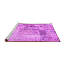 Sideview of Machine Washable Patchwork Pink Transitional Rug, wshcon2875pnk