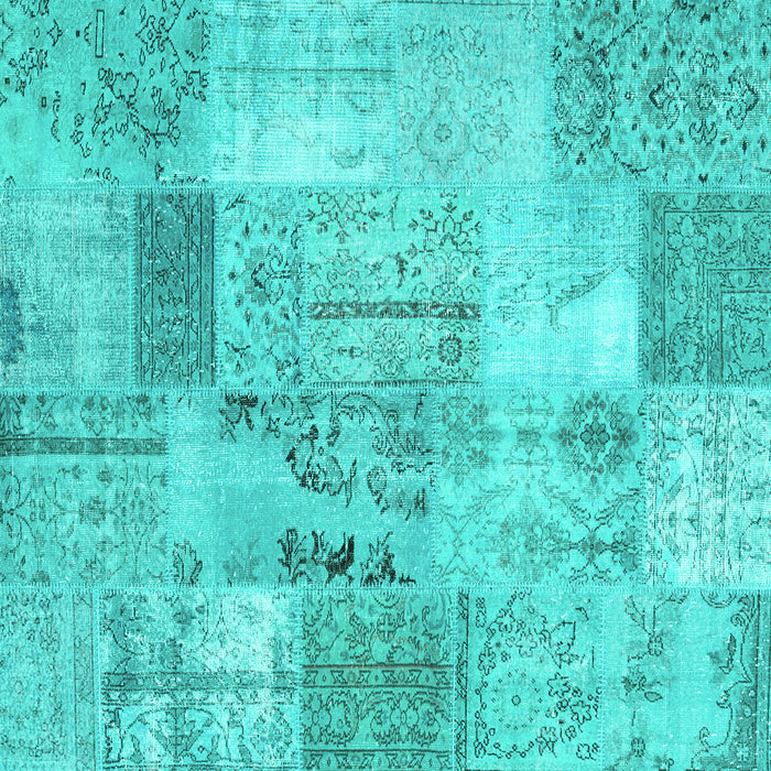Square Machine Washable Patchwork Turquoise Transitional Area Rugs, wshcon2875turq
