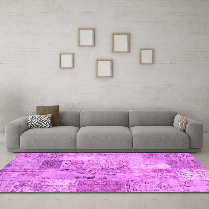 Machine Washable Patchwork Pink Transitional Rug in a Living Room, wshcon2875pnk