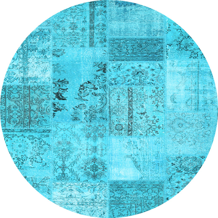 Round Machine Washable Patchwork Light Blue Transitional Rug, wshcon2875lblu
