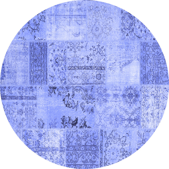 Round Machine Washable Patchwork Blue Transitional Rug, wshcon2875blu