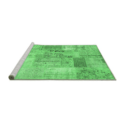 Sideview of Machine Washable Patchwork Emerald Green Transitional Area Rugs, wshcon2875emgrn