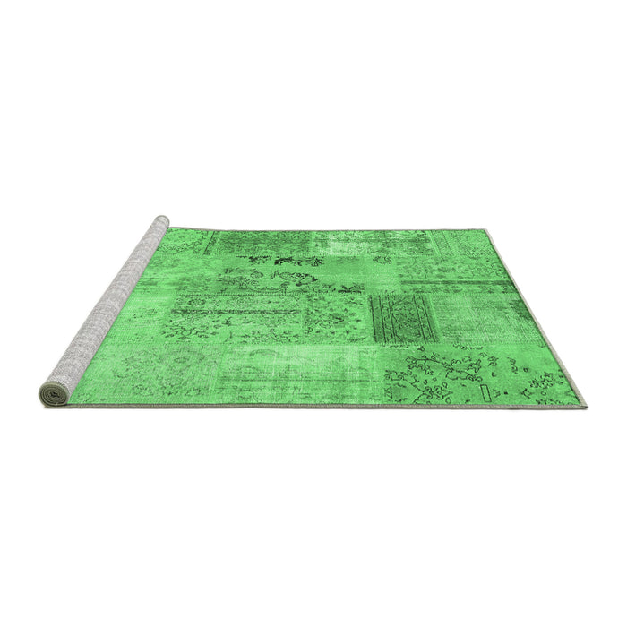 Sideview of Machine Washable Patchwork Emerald Green Transitional Area Rugs, wshcon2875emgrn