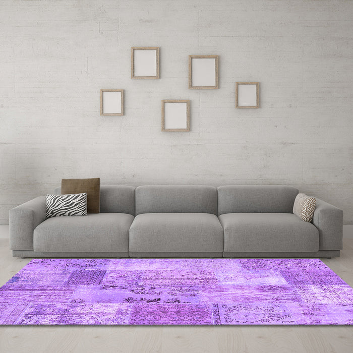Machine Washable Patchwork Purple Transitional Area Rugs in a Living Room, wshcon2875pur