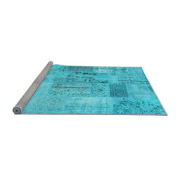 Sideview of Machine Washable Patchwork Light Blue Transitional Rug, wshcon2875lblu