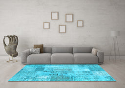 Machine Washable Patchwork Light Blue Transitional Rug in a Living Room, wshcon2875lblu
