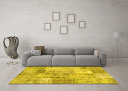Machine Washable Patchwork Yellow Transitional Rug in a Living Room, wshcon2875yw