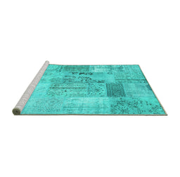 Sideview of Machine Washable Patchwork Turquoise Transitional Area Rugs, wshcon2875turq