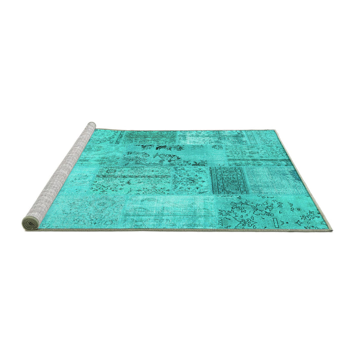 Sideview of Machine Washable Patchwork Turquoise Transitional Area Rugs, wshcon2875turq