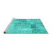 Sideview of Machine Washable Patchwork Turquoise Transitional Area Rugs, wshcon2875turq