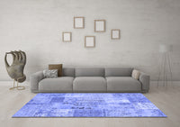 Machine Washable Patchwork Blue Transitional Rug, wshcon2875blu