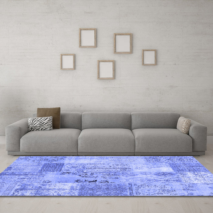 Machine Washable Patchwork Blue Transitional Rug in a Living Room, wshcon2875blu
