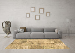 Machine Washable Patchwork Brown Transitional Rug in a Living Room,, wshcon2875brn