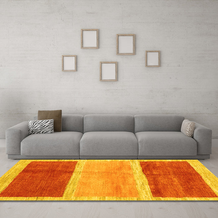 Machine Washable Abstract Yellow Contemporary Rug in a Living Room, wshcon2876yw