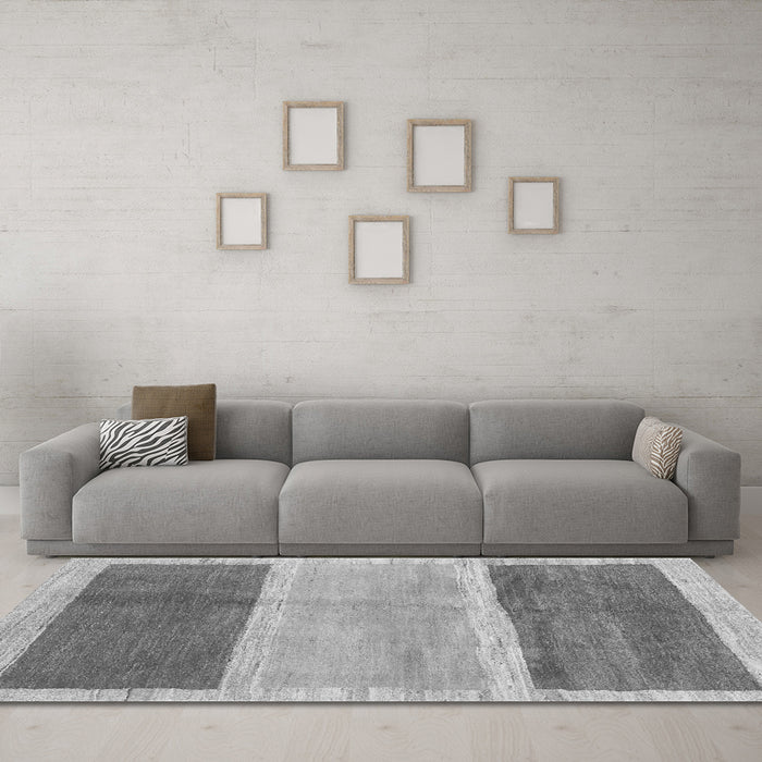 Machine Washable Abstract Gray Contemporary Rug in a Living Room,, wshcon2876gry