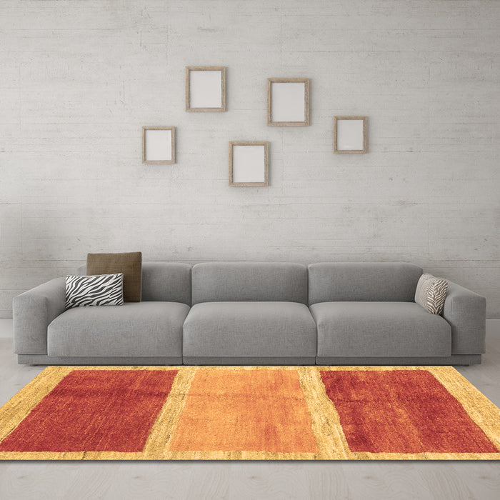 Machine Washable Abstract Brown Contemporary Rug in a Living Room,, wshcon2876brn
